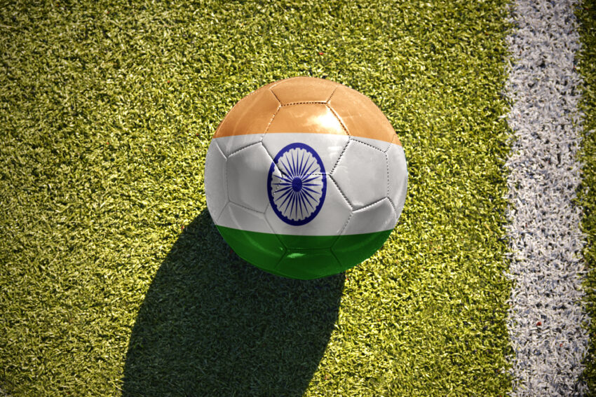 Football,Ball,With,The,National,Flag,Of,India,Lies,On