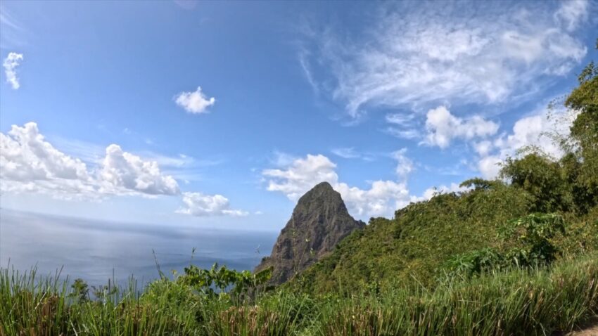 Piton mountain view above the coast in St. Lucia