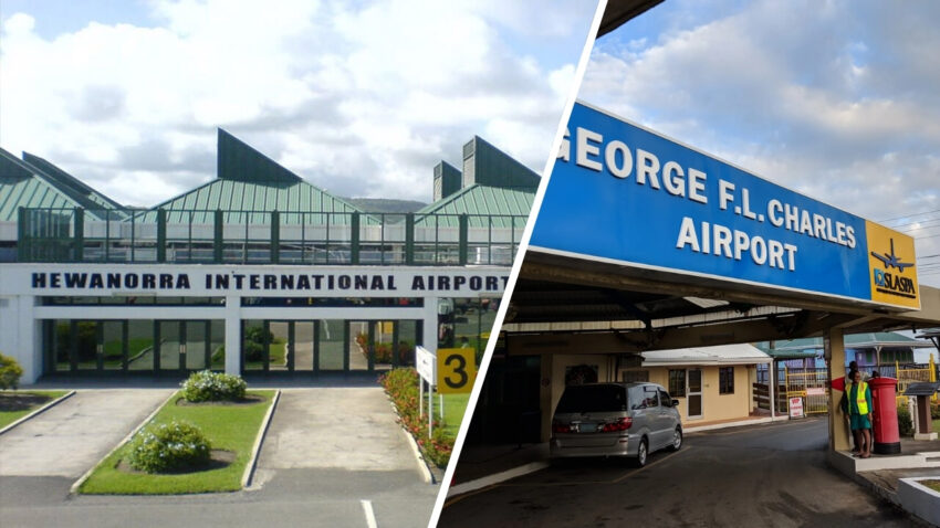 Hewanorra International Airport and George F. L. Charles Airport shown side by side in St. Lucia