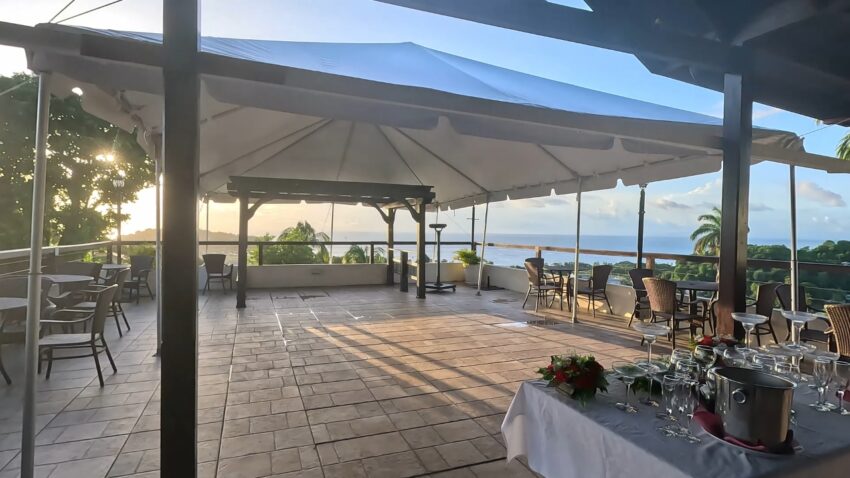 Outdoor event space with ocean views at a business venue in St. Lucia