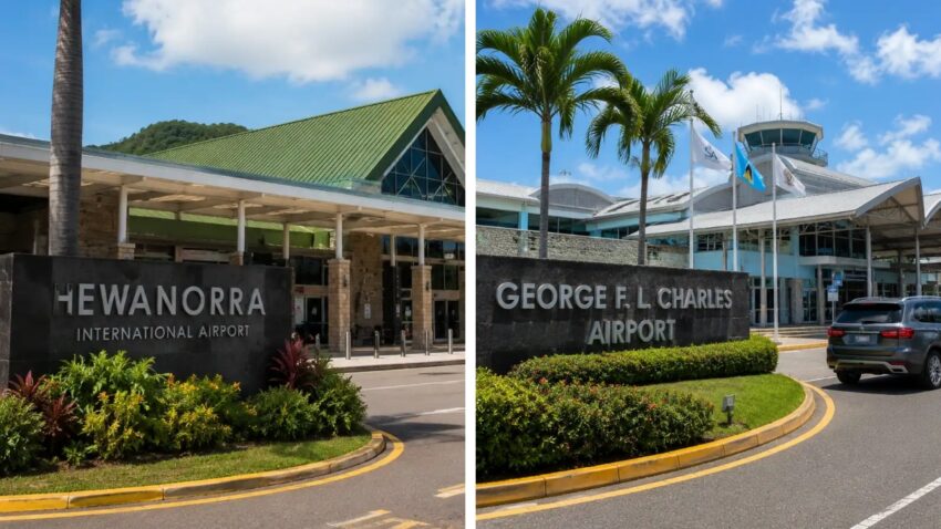 Side-by-side view of Hewanorra International Airport and George F. L. Charles Airport in St. Lucia